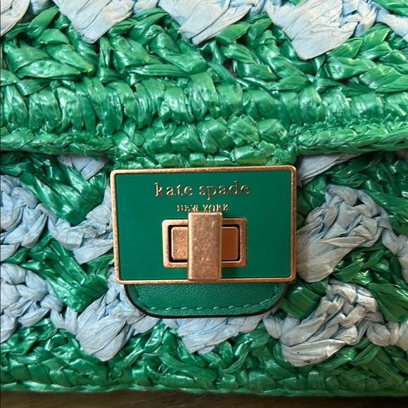 Kate Spade Green and Blue Mini straw Bag with Chevron Pattern - Picture 2 of 13